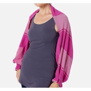 LOGO Lori Goldstein Evelyn Shrug Sweater Pink Striped Relaxed Fit Plus Size 1X